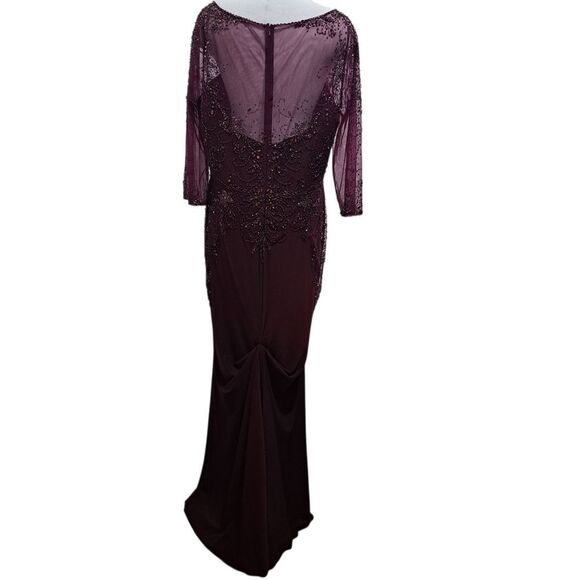 Christina Wu Mother Of The Bride Glam Sheer Trumpet Dress 17890 Size 18 Merlot - Picture 5 of 15